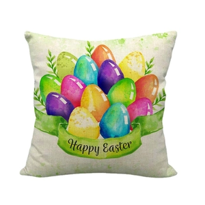 Federa per cuscino Buona Pasqua in lino con uova colorate e design acquerello