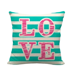 Housse de coussin en lin Saint-Valentin avec rayures sarcelle et imprimé LOVE