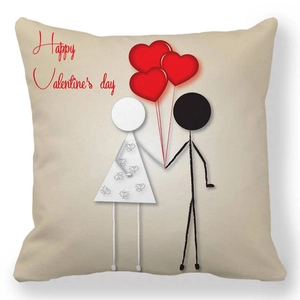 Detail of Happy Valentine's Day peach skin pillowcase with couple and heart balloons