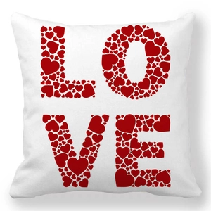 Square peach skin pillow case with red heart LOVE pattern for Valentine decoration