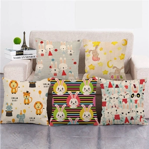 Federa in Lino Buona Pasqua Coniglio Cartone Animato Uovo Stampata Copricuscino Decorativo Per Casa Soggiorno Divano