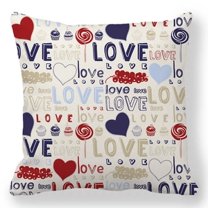 Detail of love heart doodle print on soft peach skin fabric square pillowcase
