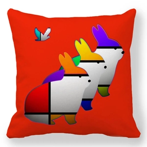 Detail showing high-quality peach skin fabric and vibrant abstract rabbit print on pillowcase