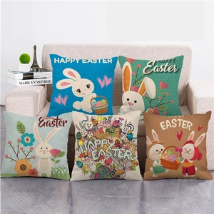 Easter Cushion Covers Linen Bunny Egg Printed Pillowcases Spring Holiday Home Decor For Sofa Couch Living Room