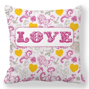 Valentine's peach skin pillowcase with floral rooster pattern and LOVE typography print