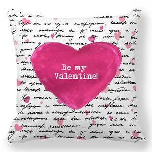 Valentine's Day pillowcase featuring pink heart and Be my Valentine text on black handwriting