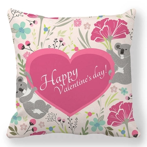 Detail of Valentine's Day peach skin pillowcase with koala and heart pattern print