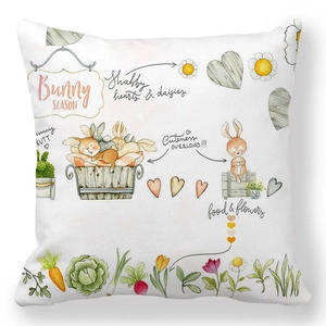 Dettaglio dell'illustrazione del coniglio di Pasqua su federa in pelle di pesca