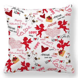 Detail of Valentine's Day peach skin pillowcase with Cupid and love letter patterns