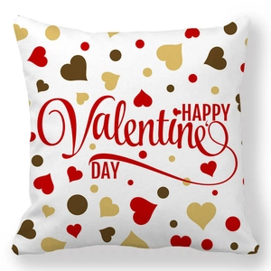Detail of Valentine's Day peach skin pillowcase with heart pattern and festive typography