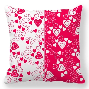 Square peach skin pillowcase with romantic red and white heart patterns for Valentine's Day