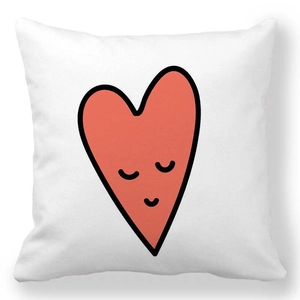 Detailed view of white peach skin pillowcase featuring a cute smiling red heart graphic