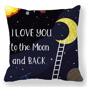 Housse de coussin en peau de pêche bleu marine avec motif étoilé I Love You