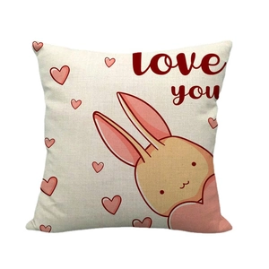 Federa per cuscino in lino di San Valentino con coniglio e cuori per arredo romantico