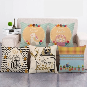 Easter Rabbit Colorful Eggs Linen Pillow Case Happy Easter Decorative Cushion Cover For Home Living Room Sofa Decor