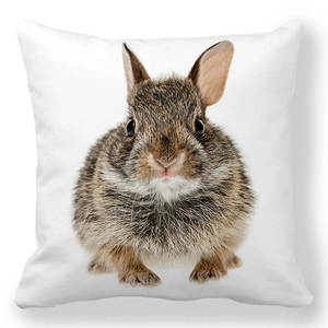 Easter peach skin pillowcase with a realistic rabbit print on a clean white background