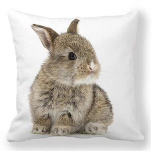 Detail showing high-definition rabbit print texture on white square pillowcase