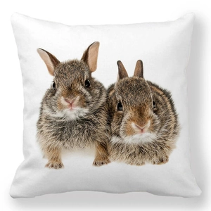 Close-up of Easter rabbit digital print on soft white peach skin pillowcase texture