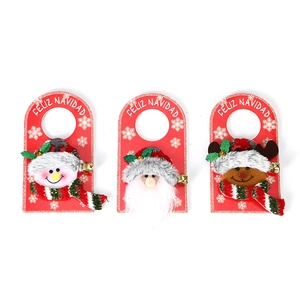 Three Christmas door hangers with Santa, Snowman, Reindeer and Feliz Navidad text
