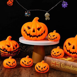 Lot de citrouilles LED décoratives d'Halloween Jack-o'-lantern de différentes tailles