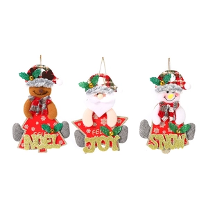 Christmas tree ornaments set featuring Santa, Elk, and Snowman with gold bells