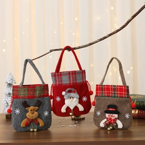 Christmas Gift Bags Felt Fabric 3D Cartoon Santa Snowman Reindeer Handbags With Bells Drawstring Holiday Party Favor