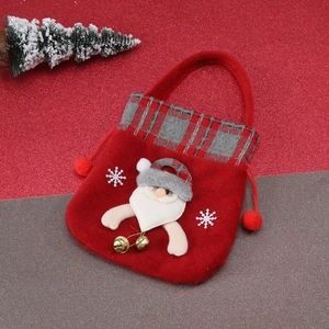 Christmas gift bag with Santa Claus 3D applique, festive red felt, and checkered trim handle