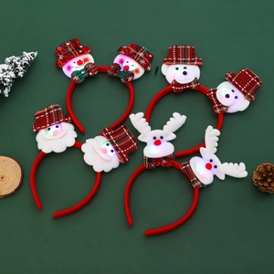 Christmas Headband Light Up LED Glowing Plush Cloth Holiday Party Decoration Cartoon Santa Snowman Reindeer Bear