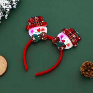 Glowing Santa snowman headband with LED lights and red plaid hat for Christmas party décor