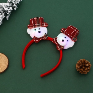 LED Christmas headband with Santa bears in plaid hats for festive holiday party decor