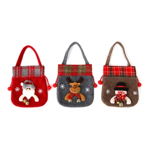 Christmas gift bags with 3D Santa and Reindeer designs and red plaid edges