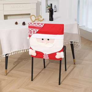 Festive Santa Claus chair cover in red and white fabric for Christmas home dining decoration