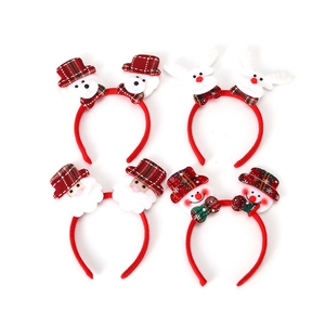 Set of 4 Christmas headbands featuring Santa, Snowman, Reindeer, and Bear on red velvet