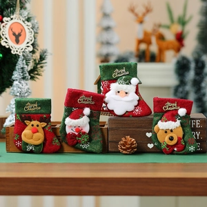 Set of 4 Christmas stockings with Santa, snowman, reindeer and bear hanging ornaments