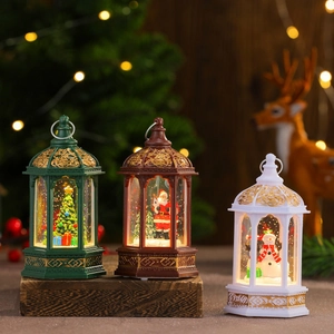 Lanterne natalizie luminose con Babbo Natale e pupazzo di neve per decoro festivo