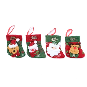 Set of 4 Christmas stockings with bear snowman Santa elk and Merry Christmas gold lettering