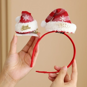 Ensemble serre-tête et pince à cheveux de Noël avec bonnet rouge et texte doré Merry Christmas