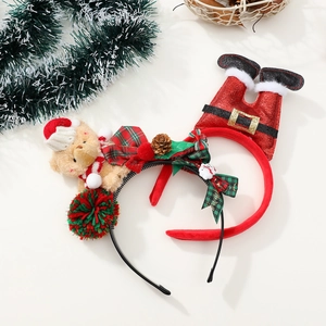 Serre-tête de Noël avec ours en peluche et jambes de Père Noël pour décoration de fête