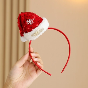Lot de 2 serre-têtes de Noël avec bonnet de Père Noël à paillettes rouges et flocon Merry