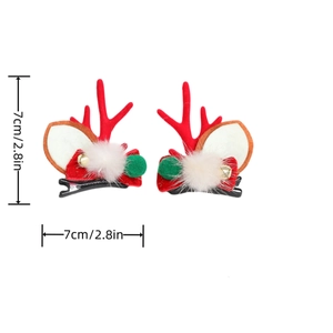 Détails des barrettes bois de cerf de Noël de 7cm avec clochettes et pompons en fourrure