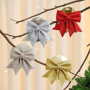 PVC Glitter Christmas Bow Ornaments For Christmas Tree Decor Gold Red Silver Champagne White Festive Holiday Decorations
