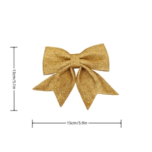 Glittery gold Christmas bow ornament with 15x13cm dimensions for festive tree decoration