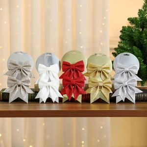 Five-pack of multi-colored glitter bows for Christmas tree decoration and festive home decor