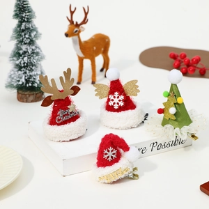Festive Christmas antler hair clips set with Santa hat and tree designs for party