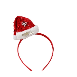 Lot de 2 serre-têtes de Noël avec mini chapeau à paillettes rouges et décorations fête