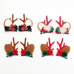 Lot de barrettes de Noël bois de renne avec nœuds en velours et pompons pour filles