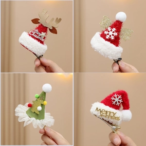 Christmas Hair Clips Mini Santa Hat Antler Christmas Tree Hairpins Party Headwear Plush Cloth Glitter Accessory