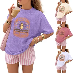 Kids T-Shirt Short Sleeve Cotton Polyester Blend Crew Neck Vintage Bee Flower Graphic Tee For Toddler Girls Boys