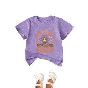 Vintage purple kids T-shirt with bee print and Sweet Like Honey text on white background