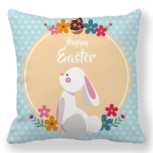 Ostern Dekokissenbezug aus Pfirsichhaut mit weißem Hasen und buntem Eier-Motiv